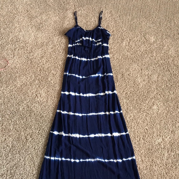 blue and white tie dye maxi dress
